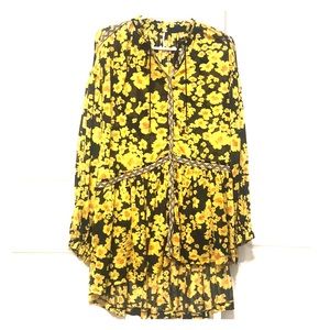 Free people, button front high low printed tunic